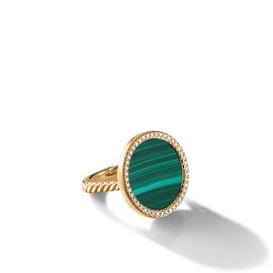 DY Elements Ring with Malachite and Diamonds in 18K Yellow Gold, Size 6