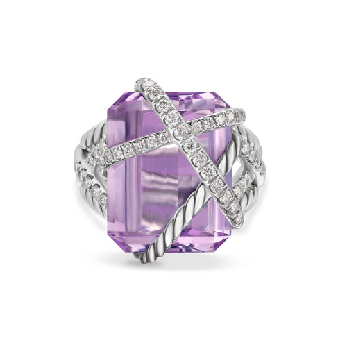 Wrap Ring in Sterling Silver with Lavender Amethyst & Diamonds