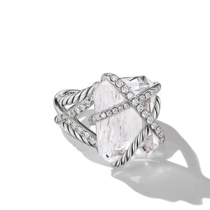 Cable Wrap Ring in Sterling Silver with Crystal and Diamonds