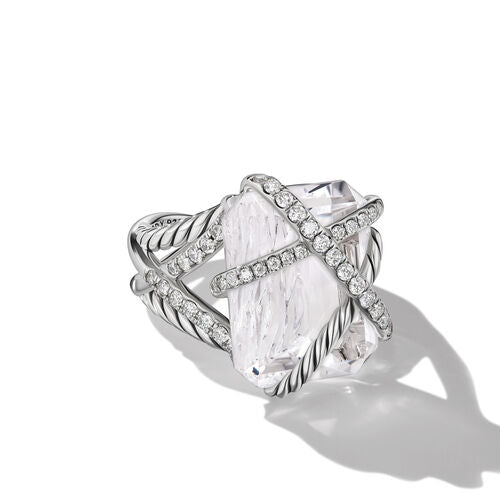 Cable Wrap Ring in Sterling Silver with Crystal and Diamonds