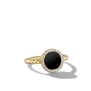 Petite DY Elements Ring in 18K Yellow Gold with Black Onyx and Pavé Diamonds, Size 6