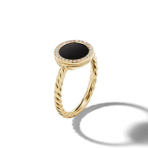 Petite DY Elements Ring in 18K Yellow Gold with Black Onyx and Pavé Diamonds, Size 7