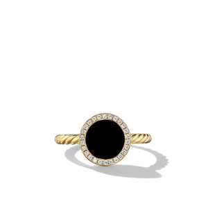 Petite DY Elements Ring in 18K Yellow Gold with Black Onyx and Pavé Diamonds, Size 7