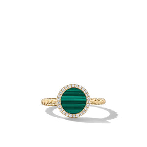 Petite DY Elements Ring in 18K Yellow Gold with Malachite and Pavé Diamonds, Size 7