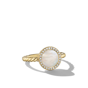 Petite DY Elements Ring in 18K Yellow Gold with Mother of Pearl and Pavé Diamonds, Size 7