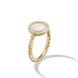 Petite DY Elements Ring in 18K Yellow Gold with Mother of Pearl and Pavé Diamonds, Size 7