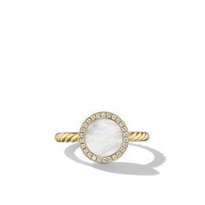 Petite DY Elements Ring in 18K Yellow Gold with Mother of Pearl and Pavé Diamonds, Size 7