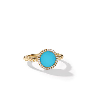 Petite DY Elements Ring in 18K Yellow Gold with Turquoise and Pavé Diamonds, Size 6