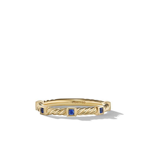 Cable Collectibles Stack Ring in 18K Yellow Gold with Blue Sapphires, Size 6