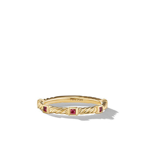 Cable Collectibles Stack Ring in 18K Yellow Gold with Rubies, Size 7