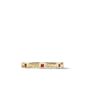 Cable Collectibles Stack Ring in 18K Yellow Gold with Rubies, Size 7