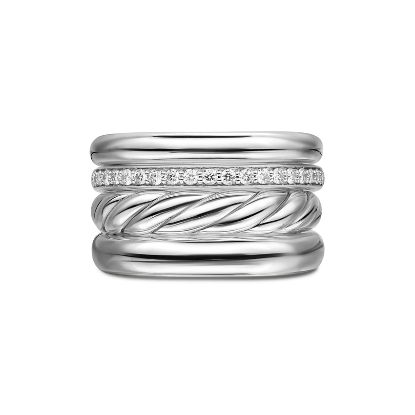 DY Mercer Four Row Ring in Sterling Silver with Diamonds, 13.8mm