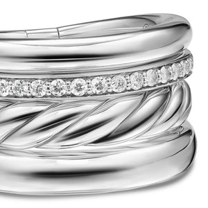 DY Mercer Four Row Ring in Sterling Silver with Diamonds, 13.8mm