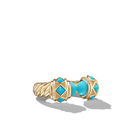 Renaissance Color Ring in 18K Yellow Gold with Turquoise, Hampton Blue Topaz and Iolite, Size 6