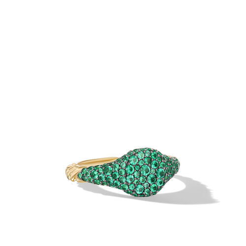 Petite Pavé Pinky Ring in 18K Yellow Gold with Emeralds, Size 3.5