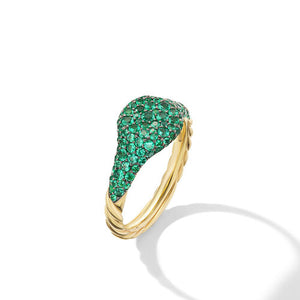 Petite Pavé Pinky Ring in 18K Yellow Gold with Emeralds, Size 3.5