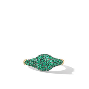 Petite Pavé Pinky Ring in 18K Yellow Gold with Emeralds, Size 4