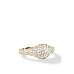 Petite Pavé Pinky Ring in 18K Yellow Gold with Diamonds, Size 4
