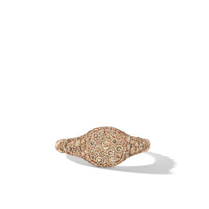 Petite Pavé Pinky Ring in 18K Rose Gold with Cognac Diamonds, Size 3.5