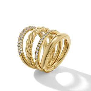 DY Mercer Multi Row Ring in 18K Yellow Gold with Pavé Diamonds, Size 6