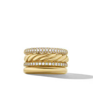 DY Mercer Multi Row Ring in 18K Yellow Gold with Pavé Diamonds, Size 8
