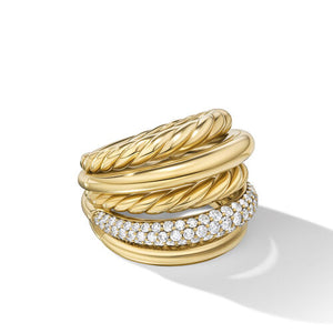 DY Mercer Multi Row Ring in 18K Yellow Gold with Diamonds, Size 8