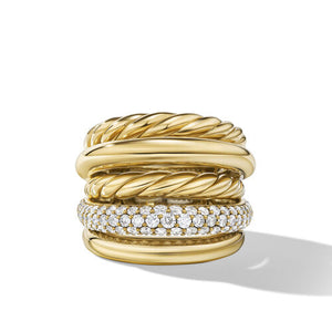 DY Mercer Multi Row Ring in 18K Yellow Gold with Diamonds, Size 8