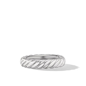 Sculpted Cable Band Ring in 18K White Gold, Size 6