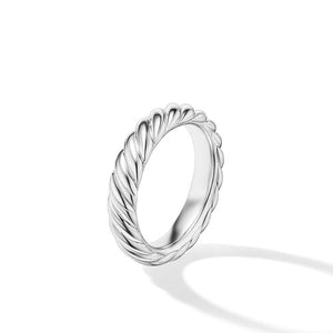 Sculpted Cable Band Ring in 18K White Gold, Size 7