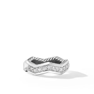 Zig Zag Stax Ring in Sterling Silver with Diamonds, Size 6