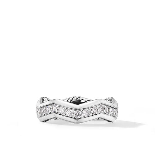 Zig Zag Stax Ring in Sterling Silver with Diamonds, Size 6