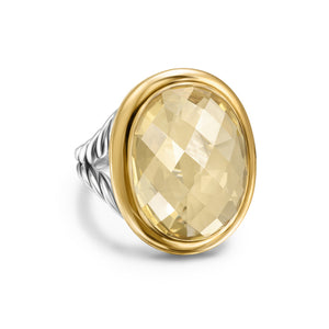 Albion Oval Ring in Sterling Silver with 18K Yellow Gold and Champagne Citrine, 21mm, Size 7