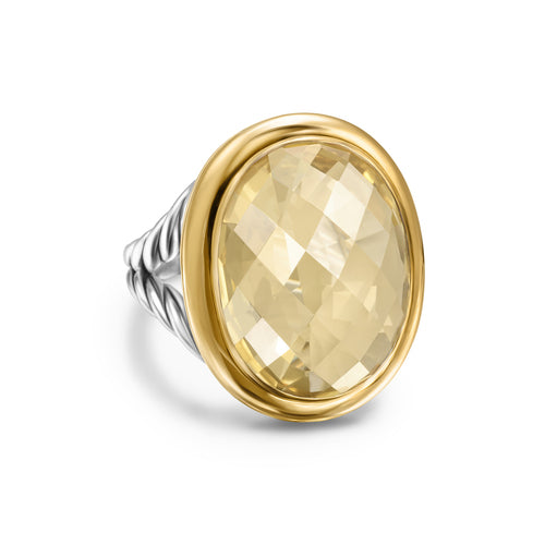 Albion Oval Ring in Sterling Silver with 18K Yellow Gold and Champagne Citrine, 21mm, Size 7