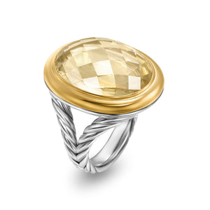 Albion Oval Ring in Sterling Silver with 18K Yellow Gold and Champagne Citrine, 21mm, Size 7