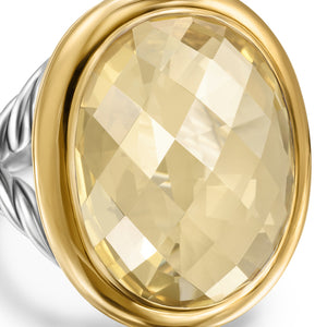 Albion Oval Ring in Sterling Silver with 18K Yellow Gold and Champagne Citrine, 21mm, Size 7
