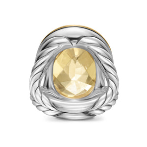 Albion Oval Ring in Sterling Silver with 18K Yellow Gold and Champagne Citrine, 21mm, Size 7