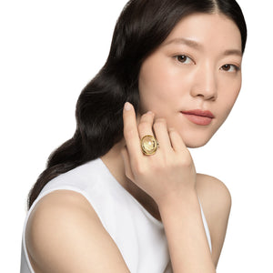 Albion Oval Ring in Sterling Silver with 18K Yellow Gold and Champagne Citrine, 21mm, Size 7