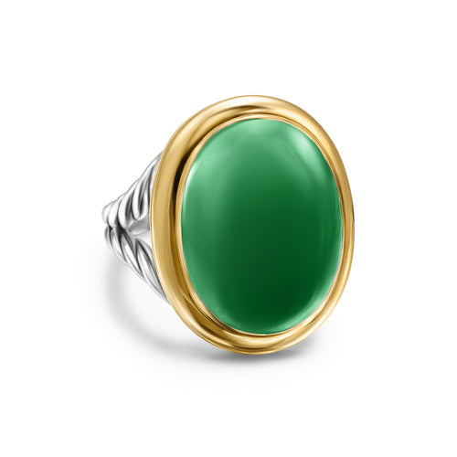Albion Oval Ring in Sterling Silver with 18K Yellow Gold and Green Onyx, 21mm, Size 7