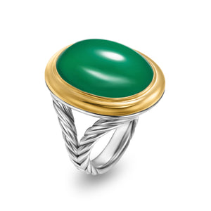 Albion Oval Ring in Sterling Silver with 18K Yellow Gold and Green Onyx, 21mm, Size 7