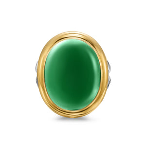 Albion Oval Ring in Sterling Silver with 18K Yellow Gold and Green Onyx, 21mm, Size 7