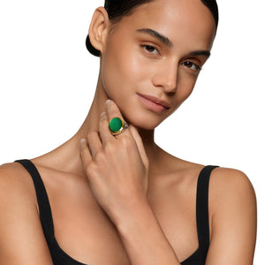 Albion Oval Ring in Sterling Silver with 18K Yellow Gold and Green Onyx, 21mm, Size 7