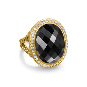 Albion Oval Ring in 18K Yellow Gold with Black Onyx and Diamonds, 21mm