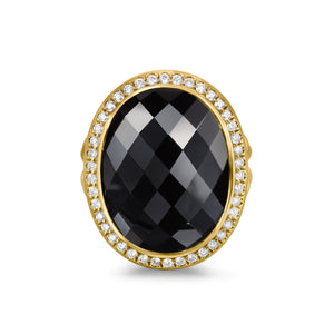 Albion Oval Ring in 18K Yellow Gold with Black Onyx and Diamonds, 21mm