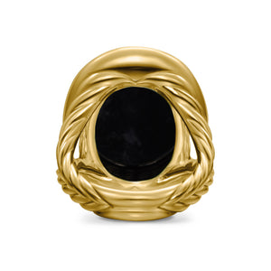 Albion Oval Ring in 18K Yellow Gold with Black Onyx and Diamonds, 21mm