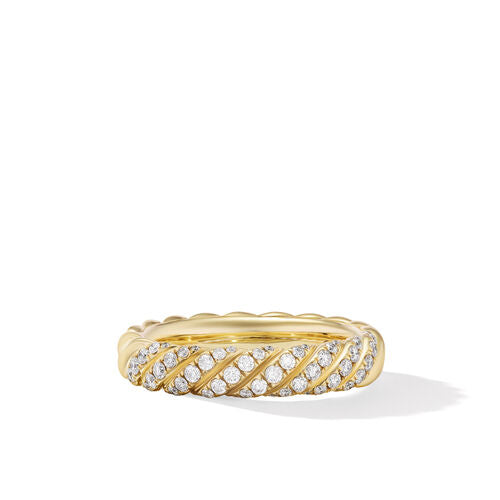 Sculpted Cable Band Ring in 18K Yellow Gold with Diamonds, Size 6