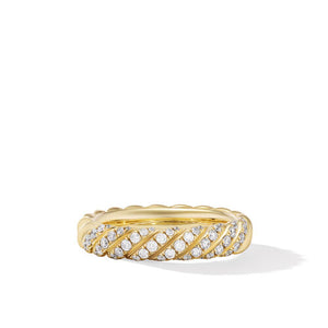 Sculpted Cable Band Ring in 18K Yellow Gold with Diamonds, Size 7