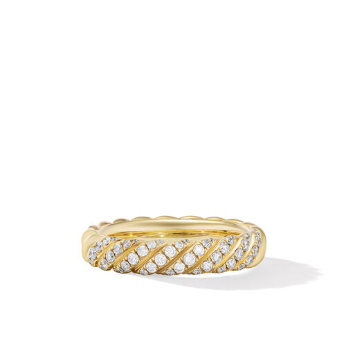 Sculpted Cable Band Ring in 18K Yellow Gold with Diamonds, Size 7