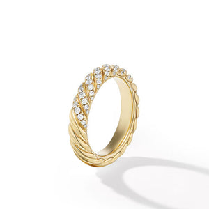 Sculpted Cable Band Ring in 18K Yellow Gold with Diamonds, Size 7