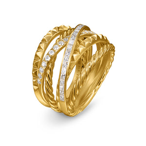 Crossover Trio Six Row Ring in 18K Yellow Gold with Diamonds, 17.5mm, Size 7