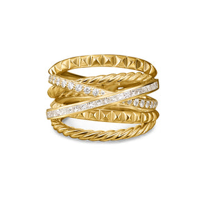 Crossover Trio Six Row Ring in 18K Yellow Gold with Diamonds, 17.5mm, Size 7
